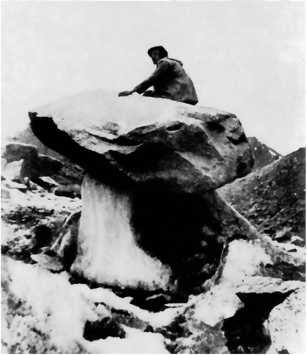Ледниковый стол на поверхности ледника Шокальского (фото А. Судакова).