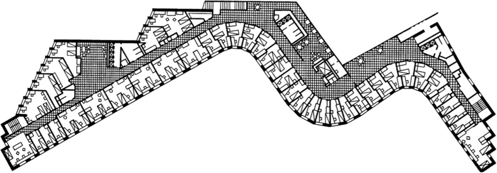 План здания общежития в Кембридже (США; 1947—1948). Архит. А. Аалто.