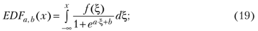 EDFa ь(х) — частота попадания в дефолт при рейтинге ниже R = x dR +; a, b — параметры калибровки; f(x) — стандартизированная функция распределения рейтингового балла.