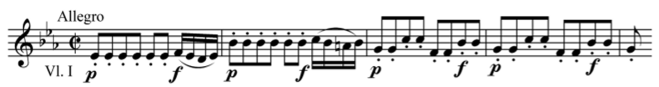 Пример 60. В. Моцарт. «Волшебная флейта», увертюра, тепла главной партии.