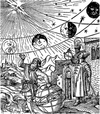 Солнечная система Галилея. Гравюра неизвестного художника XVI в. (Курьер, № 1,1990).