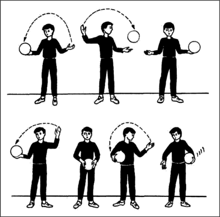 Перебрасывание и жонглирование набивного мяча (до 2 кг) из руки в руку из-за спины, через плечо и т. д.