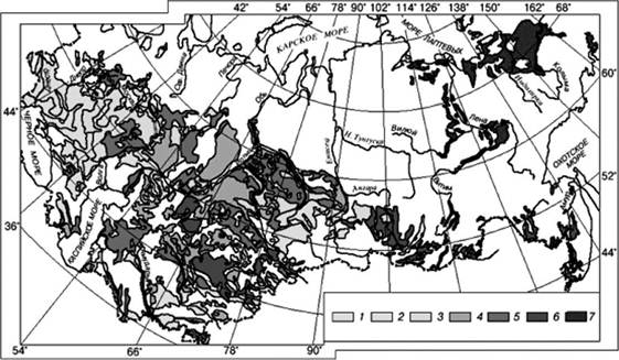 Карта развития лёссовых пород па территории СНГ (72J.