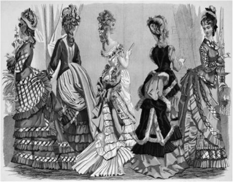 Платья с турнюрами, 1870-е гг.