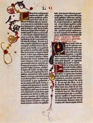 Страница издания Библии Гутенберга (1456 г.).