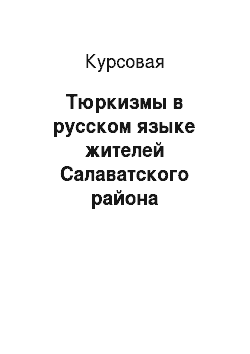 Курсовая: Тюркизмы в русском языке жителей Салаватского района Республики Башкортостан