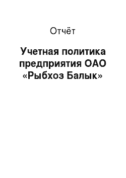 Отчёт: Учетная политика предприятия ОАО «Рыбхоз Балык»