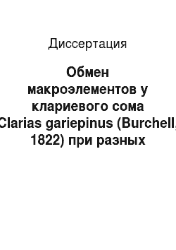 Диссертация: Обмен макроэлементов у клариевого сома Clarias gariepinus (Burchell, 1822) при разных источниках экзогенного кальция