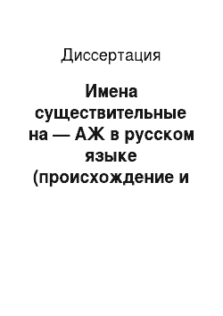 Диссертация: Имена существительные на — АЖ в русском языке (происхождение и функционирование)