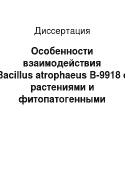 Диссертация: Особенности взаимодействия Bacillus atrophaeus B-9918 с растениями и фитопатогенными грибами