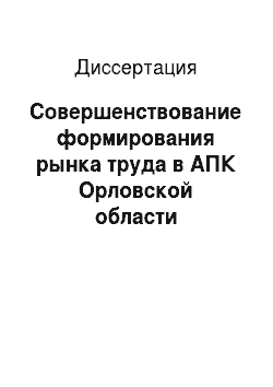 Диссертация: Совершенствование формирования рынка труда в АПК Орловской области