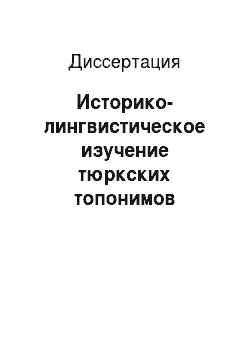 Диссертация: Историко-лингвистическое изучение тюркских топонимов Западной Сибири XVIII века