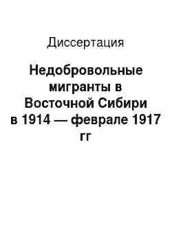 Диссертация: Недобровольные мигранты в Восточной Сибири в 1914 — феврале 1917 гг