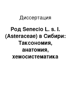 Диссертация: Род Senecio L. s. I. (Asteraceae) в Сибири: Таксономия, анатомия, хемосистематика