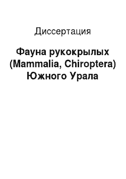 Диссертация: Фауна рукокрылых (Mammalia, Chiroptera) Южного Урала