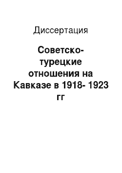 Диссертация: Советско-турецкие отношения на Кавказе в 1918-1923 гг