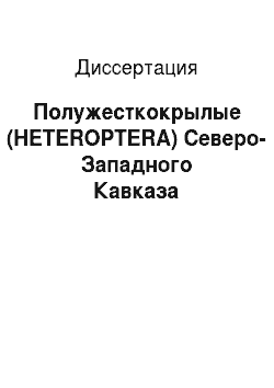 Диссертация: Полужесткокрылые (HETEROPTERA) Северо-Западного Кавказа