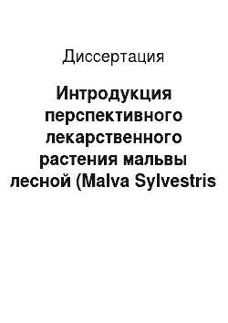 Диссертация: Интродукция перспективного лекарственного растения мальвы лесной (Malva Sylvestris L.) в Европейской части России