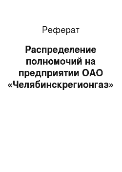 Реферат: Распределение полномочий на предприятии ОАО «Челябинскрегионгаз»