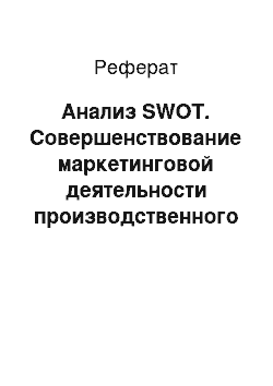 Реферат: Анализ SWOT. Совершенствование маркетинговой деятельности производственного предприятия ИП И. Фёдорова