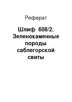 Реферат: Шлиф №608/2. Зеленокаменные породы саблегорской свиты (Приполярный Урал)