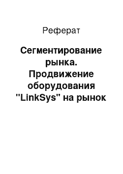 Реферат: Сегментирование рынка. Продвижение оборудования "LinkSys" на рынок Беларуси