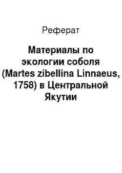 Реферат: Материалы по экологии соболя (Martes zibellina Linnaeus, 1758) в Центральной Якутии